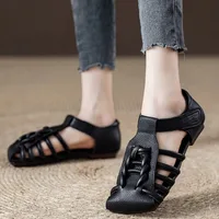 Véritable sandales femmes tissé à la main Style littéraire creux plat romain sandales dames chaussures d'été Sandalias 4