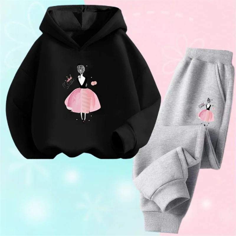 thumbnail image 1 of Conjunto de 2 piezas de sudadera con capucha y pantalones informales para niñas, trajes deportivos para adolescentes, conjuntos de estilo coreano para niños, conjuntos de ropa para bebés bonitos, 1 of 5
