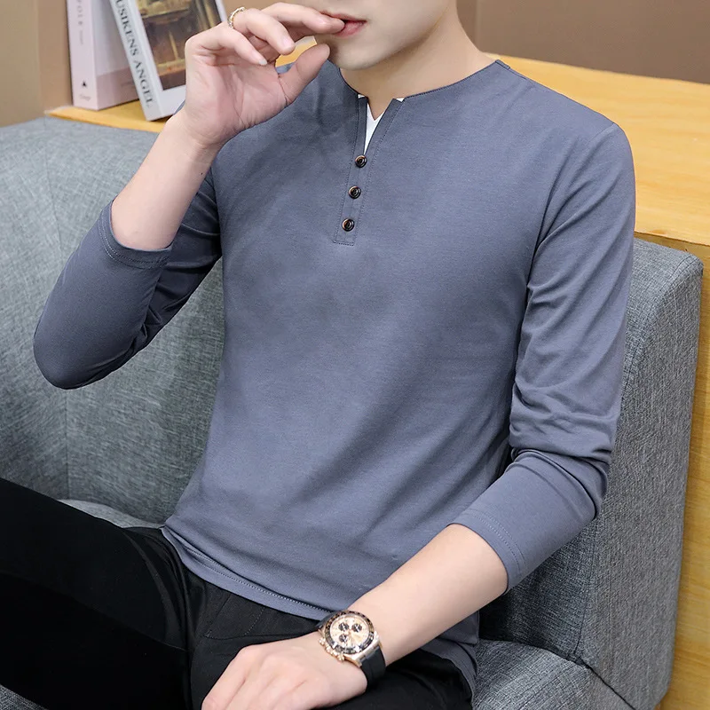 

Мужская Повседневная футболка с длинным рукавом и V-образным вырезом