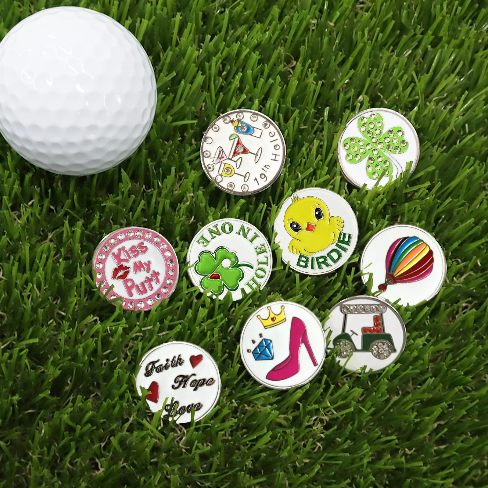 Golf Ball Markers Assorted Patterns Fits All Magnetic Golf Tools Value Set Alloy Soft Enamel Technique 10 Pack
