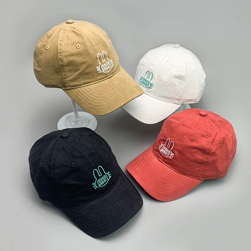 

New Simple Funny Rabbit Embroidery Men Women Baseball Hats Cotton Kpop College Style Fashion Sport Streetwear Breathable Caps