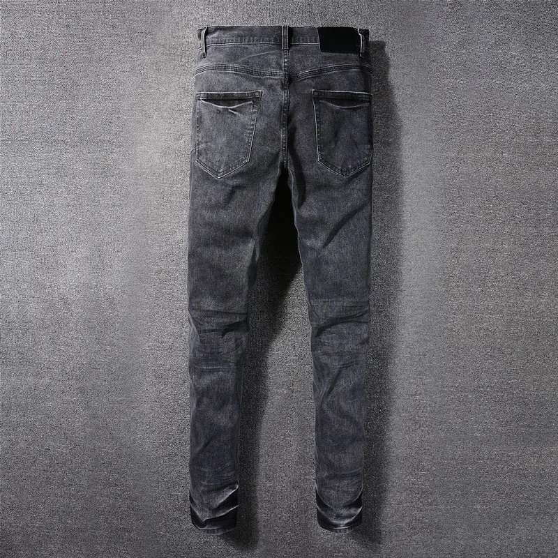 Street Fashion Men Jeans Retro Black Gray Stretch Skinny Fit Brand Jeans Homme Gradation Designer Hip Hop Denim Pencil Pants Men