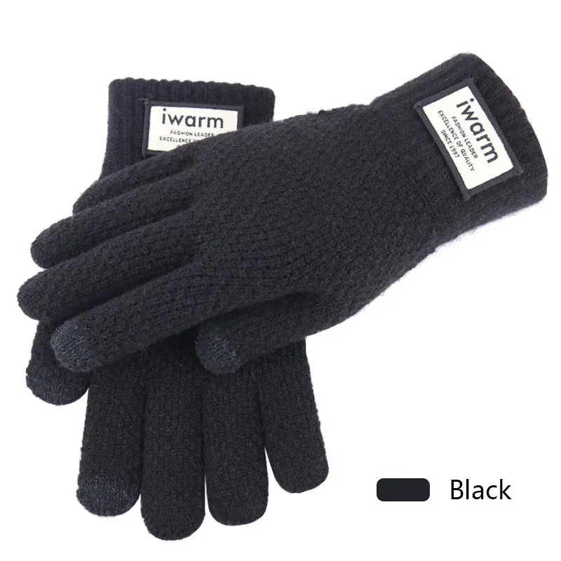 Men Warm Gloves Knitted Screen High Quality Thicken Wool Cashmere Solid Autumn Winter