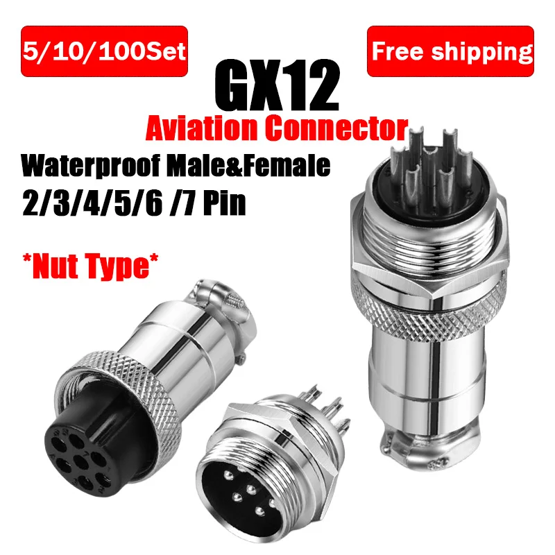 

5/10/100Sets GX12 Aviation Plug Scoket Connector 2pin 3pin 4pin 5pin 6pin 7pin Nut Type Male Female Butting