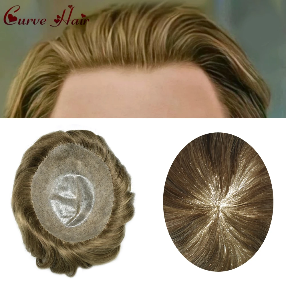 

PU Toupee For Men Human Hair Replacement Systems Thin Skin Mens Hair Capillary Prosthesis Injection Poly Hairpieces Man Wigs