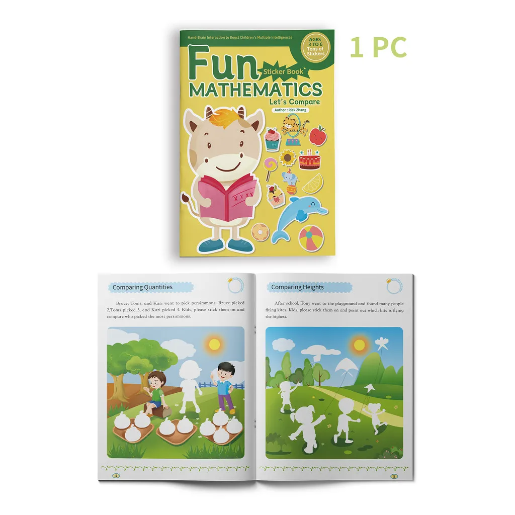 Fun Math Sticker Books (1 Book or 8‑Book Set)–Preschool &Kindergarten Math Activity Workbook with Numbers &Counting, Shapes