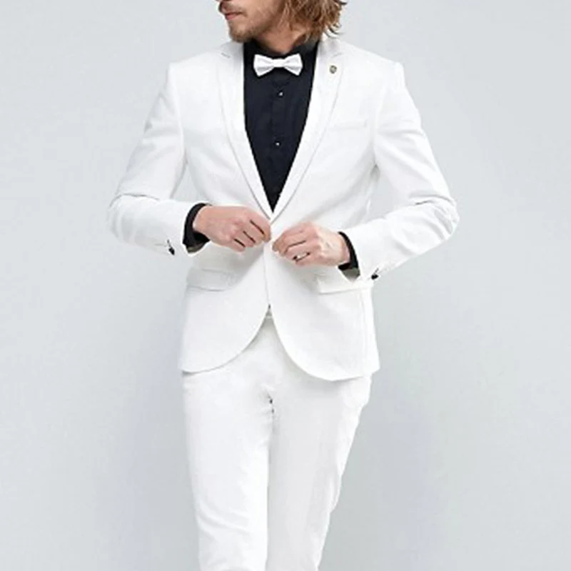 2024 Slim fit White Men Suits for Wedding 2 piece Man Fashion Jacket with Pants Custom Groom Blazer Sets Costume Homme 2022