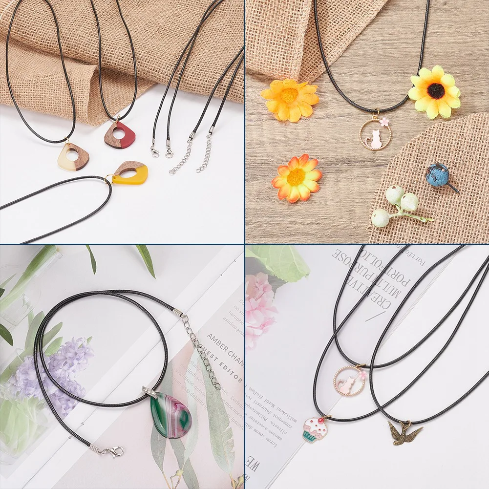100pcs Waxed Cotton Cord Necklace Making Adjustable Braided Rope String Necklace Lobster Clasps End Chains for Jewelry Making