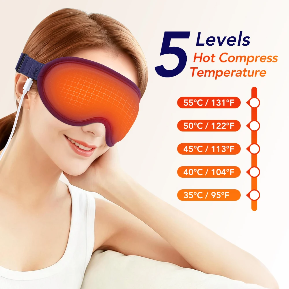 Hot Compress Eye Mask USB 6 Vibration Massage Dry Eyes Relief Heated Steam Eyemask with Remote Control For Sleeping Office