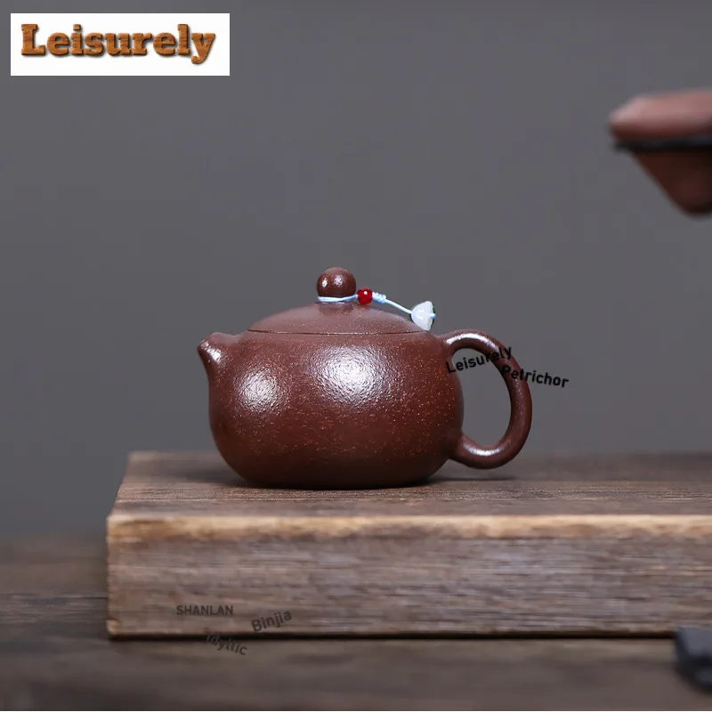 230ml Yixing Purple Clay Teapots Handmade Xishi Pot Raw Ore Purple Jade Gold Sand Tea Brewing Kettle With Filter Zisha Tea Set