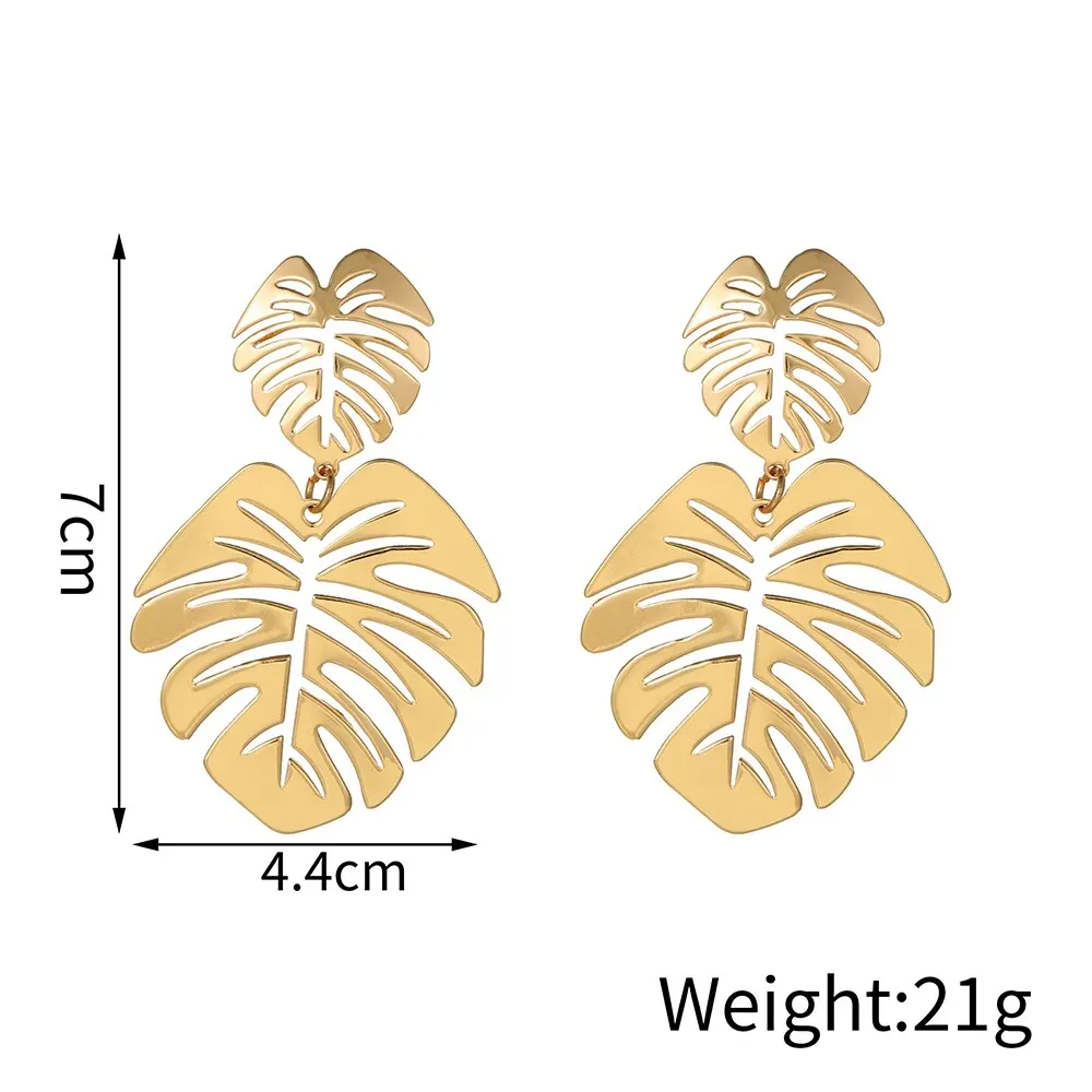 Bohemian Hollow Exaggerated Leaf Dangle Earrings Drop Earrings Long Earrings Golden Earrings For Women Lady Geometric Tropical Plant Jewelry Gifts