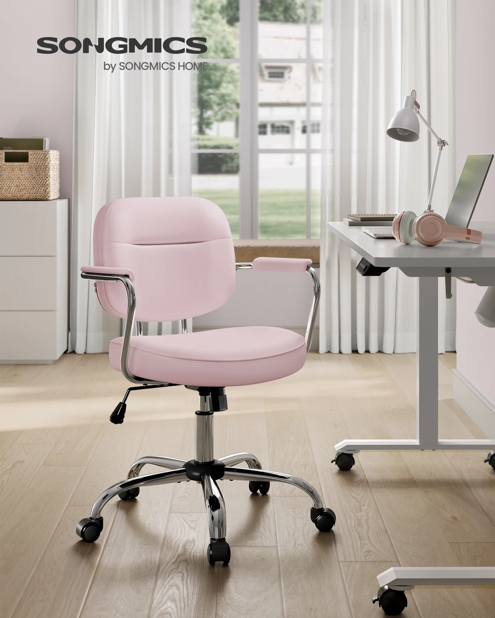 Songmics Bureaustoel, OBN33BK kunstleer zwart, frame chroom