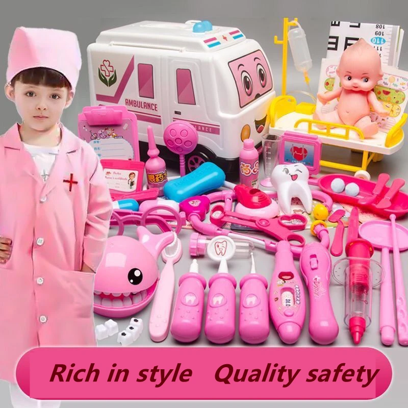 

Kids Pretend Play Doctor Toys Set Ambulance Simulation Medical Equipment Stethoscope Children Play Storage Box Gift for Child