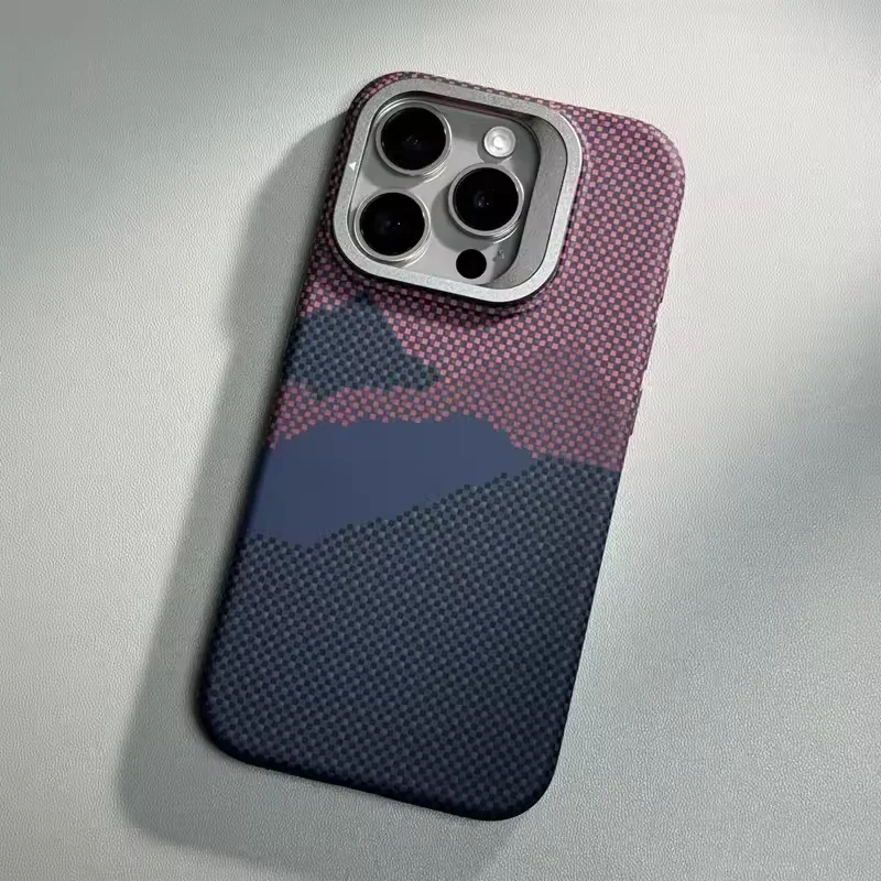 Premium Alloy Lens Stand Holder with Wireless Charging for MagSafe Phone Case - Sleek Pixel Textured Hard Back Cover
