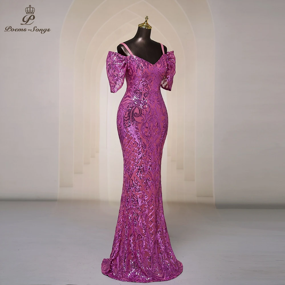 Sexy Ärmel Meerjungfrau Süßigkeiten Farbe Pailletten Abendkleider Ballkleider Hochzeits feier Maxi kleid Abendkleider Brautjungfer kleid