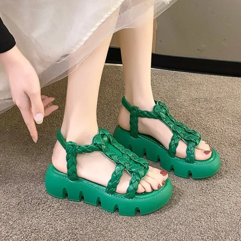 

New Platform Sandals Women Muffin Roman Shoes Lady Soft Leather Wedges Woven Thick Soled Sandals Women Shoes Sandalias De Mujer