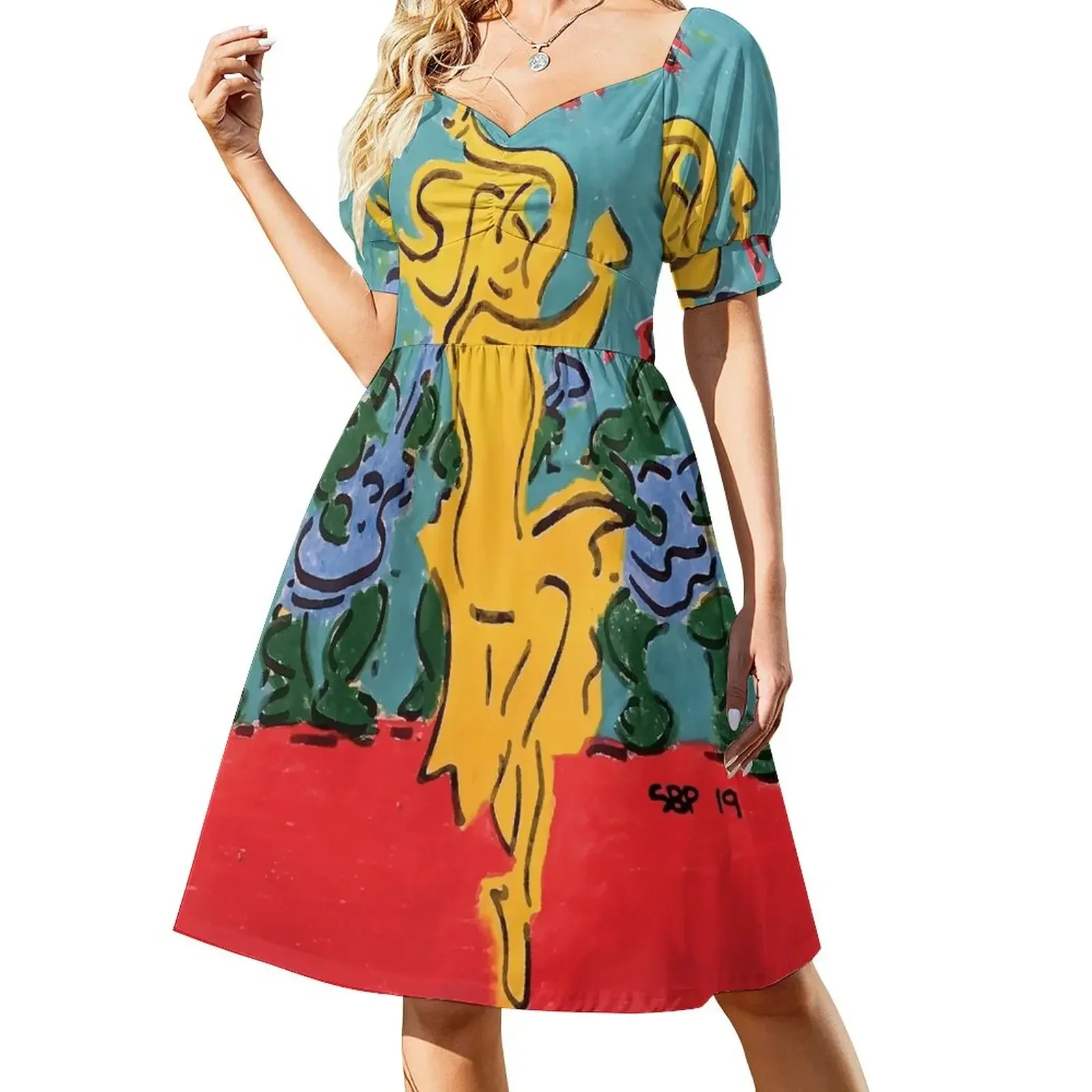 thumbnail image 1 of Vestido de bailarina amarilla de manga corta, vestidos de mujer, vestido de lujo, vestido de fiesta de noche, 1 of 8