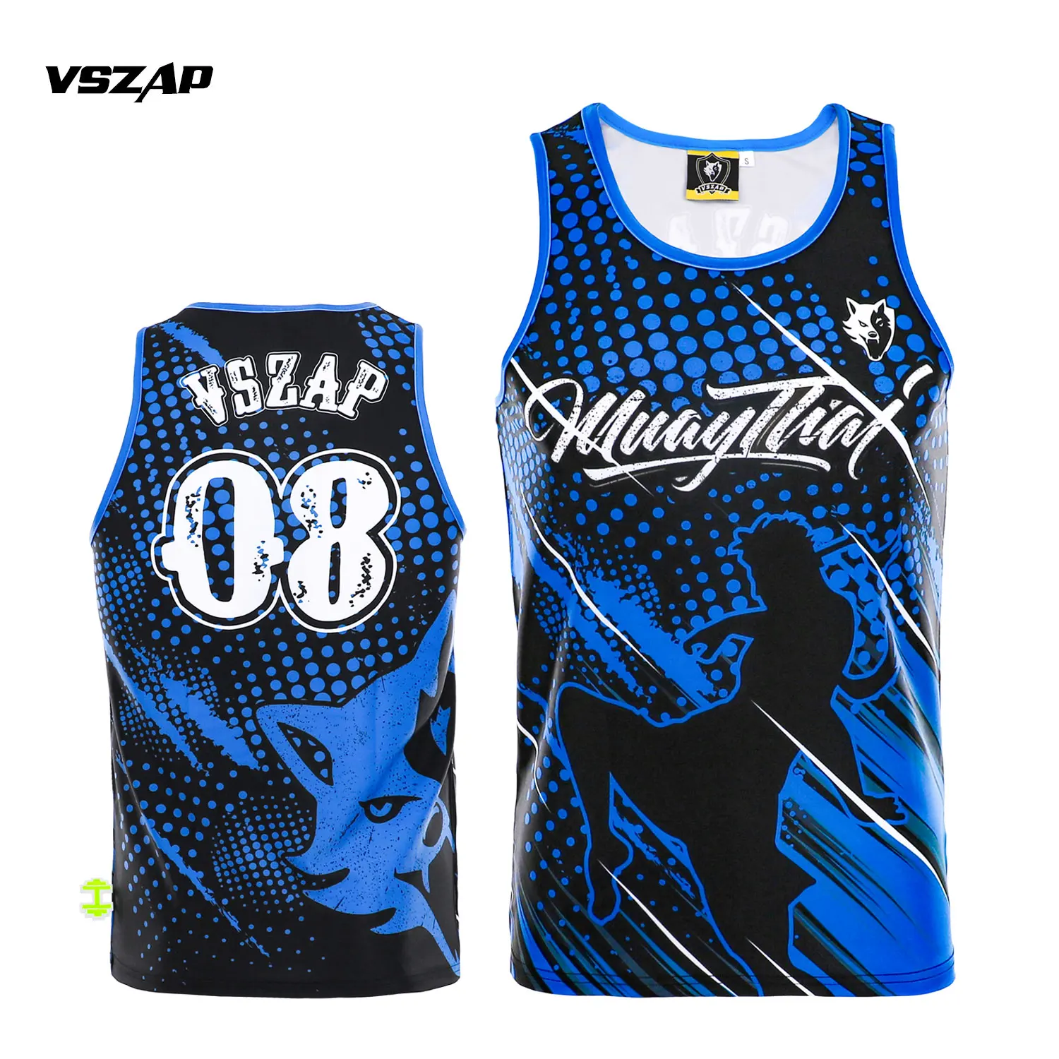 VSZAP Fighting Sport Polyester Sleeveless S-2XL Black Elastic Fighting Wolf Fist Gym Muay Thai Jujutsu Tank Top