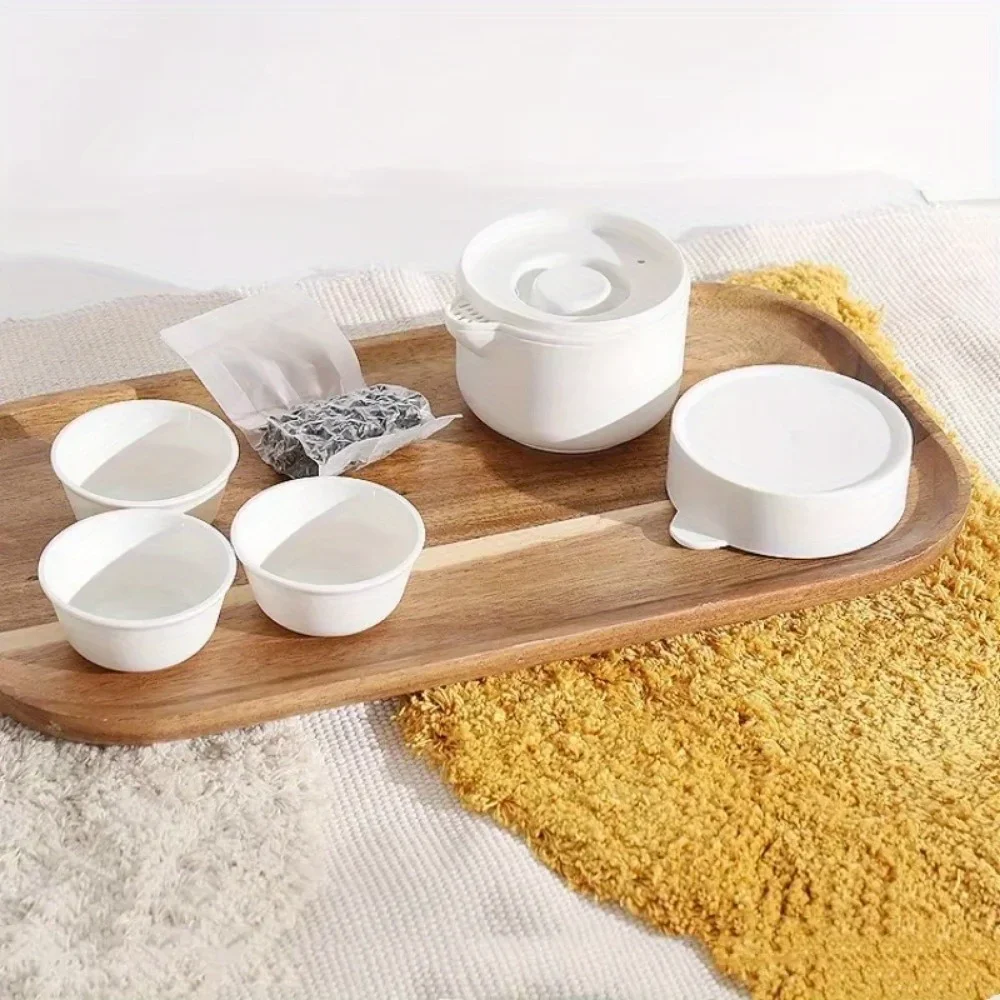 1 Set Portable Travel Kung Fu Tea Set Plastic Disposable Teapot Teacup Organizer Outdoor Portable Teapot (Tea Not Included)
