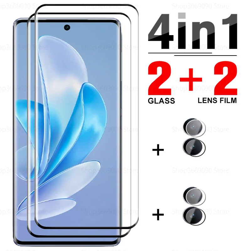 

4in1 9D Curved Tempered Glass For Vivo V29 Screen Protector For vivo V29 V 29 29V VivoV29 5G Camera Lens Protective Films V2250