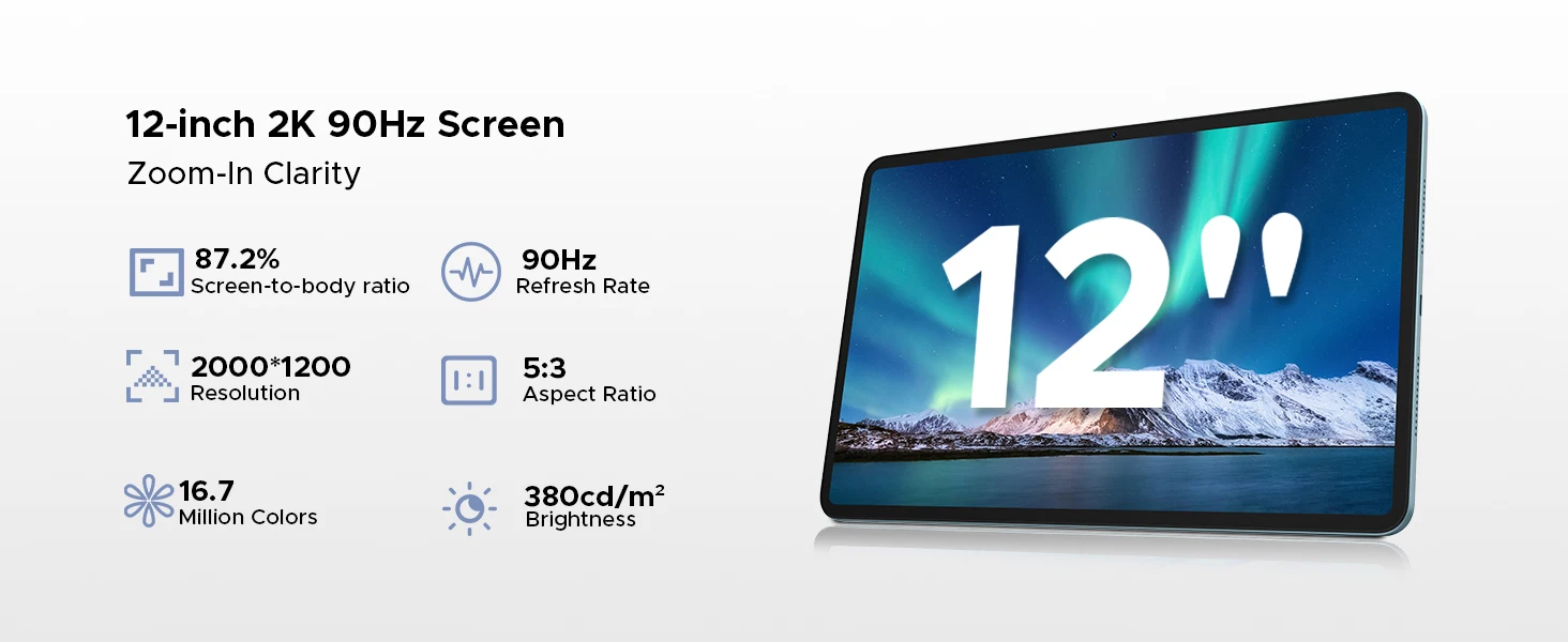 DOOGEE Tab G6 Pro Tablet PC Android 16 Gemini AI 12'' 2K Display 9000mAh Battery 8GB RAM 128GB ROM Ultra-thin Body Smart Pad