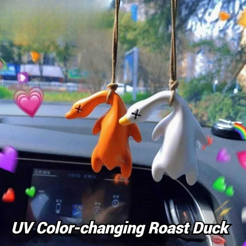 1-10pcs Kawaii Color Changing Duck Keychain Roast Duck Pendant Creative Diy Schoolbag Car Hanging Pendants Swing Ducks Ornament  2