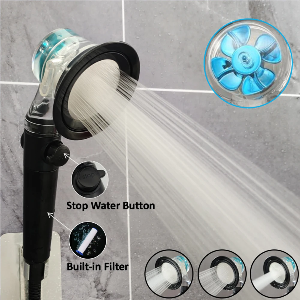 

New Turbocharged Shower Head 3 Mode High Pressure Handle Showerhead with Adjustable Button Filter Rainfall Fan Bathroom Shower