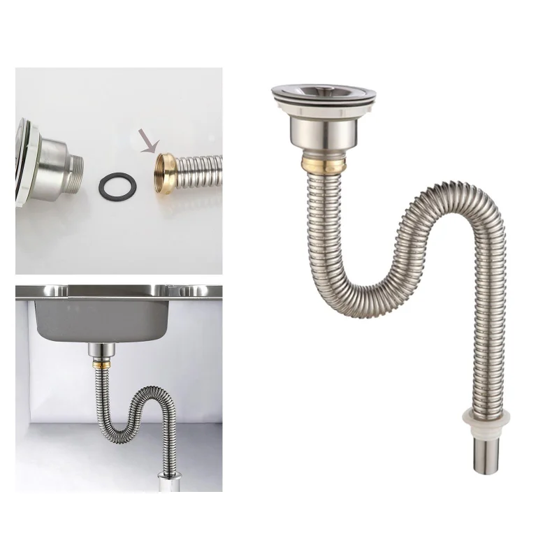 Kitchen Sink Drain Pipe Stainless Steel Sink Strainer with Stopper sealing Lid Kitchen Sewer Pipe Drain Tubing