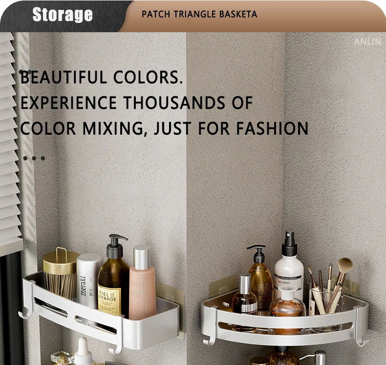 Aluminum Corner Shower Rack - Wall Mounted Bathroom Storage Organizer