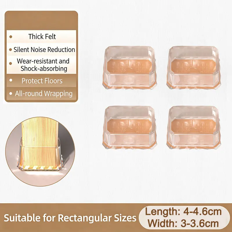 Silicone Floor Protectors for Chair Legs - Rectangle Pads to Safeguard Hardwood Floors
