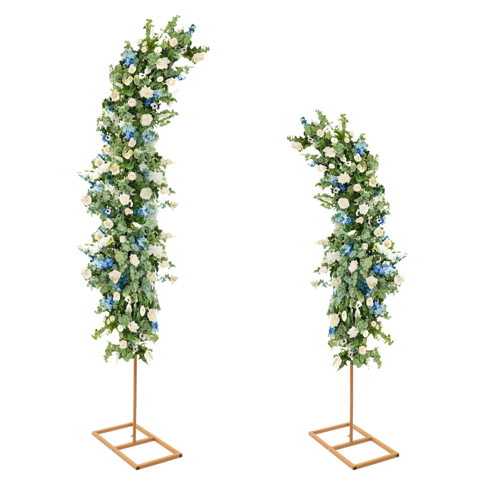 2 Pieces Gold Wedding Arch Balloon Flower Backdrop Stands Road Guide Wedding Stand Curved Top Frames 6ft, 8ft