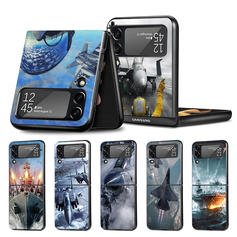 Aereo Militare Warship Fighter Z Flip 4 Z Flip 4 Phnoe Case Per Samsung Z Flip 3 5 5G Black Hard Shell Galaxy Zflip3 Zflip4