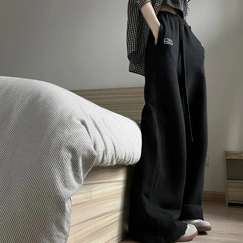 Deeptown Baggy Y2k Black Sweatpants Jogging Wide Leg Women's Pants Sports Korean Fashion Casual Jogger Trouser America Style
