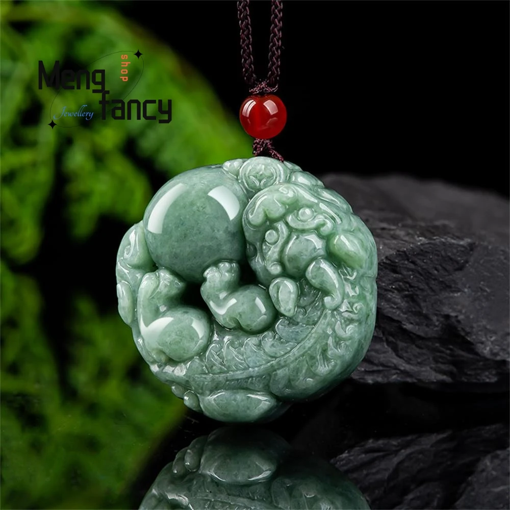 Natural A-goods Jadeite Wealth Inviting Ruyi Pixiu Icy Jade Pendant Simple Retro Mascots Fashion Jewelry Holiday Gift Souvenir