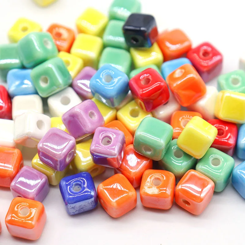 ColoredSquareCeramicBeadsForJewelryMakingDIYHandmadeNecklaceBracelet9mmPorcelain