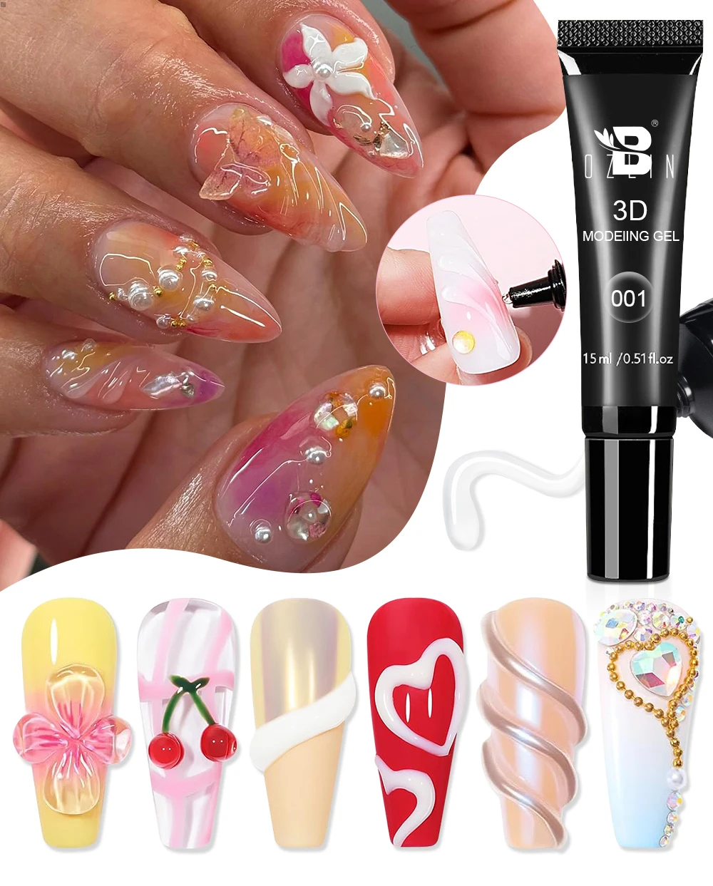 Description Picture 2 of itemBOZLIN 15ml Nail Rhinestone Glue with 3D Modelling Nail Gel Nail Charm Glue Super Strong Nail Glue For Nail 3D Sculpting Gel