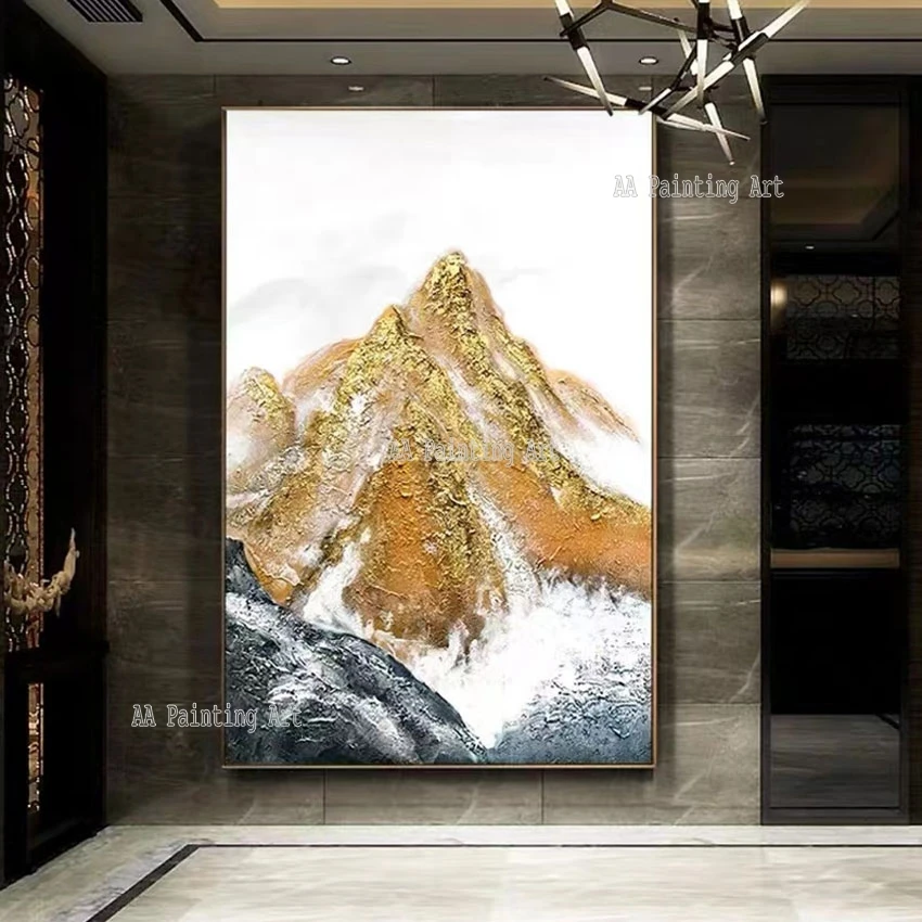 

Abstract Textured Acrylic Art Golden Mountain Oil Painting Unframed Gold Foil Canvas Wall Artwork For Home Decoration Pieces