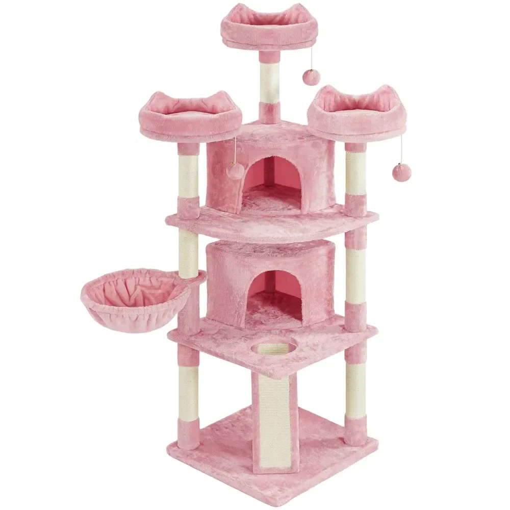 

69'' H Cat Tree Cat Tower with Condos Platforms Scratching Posts, Pink, Cat Climbing Frame,So That Cats Can Play Happily At Home