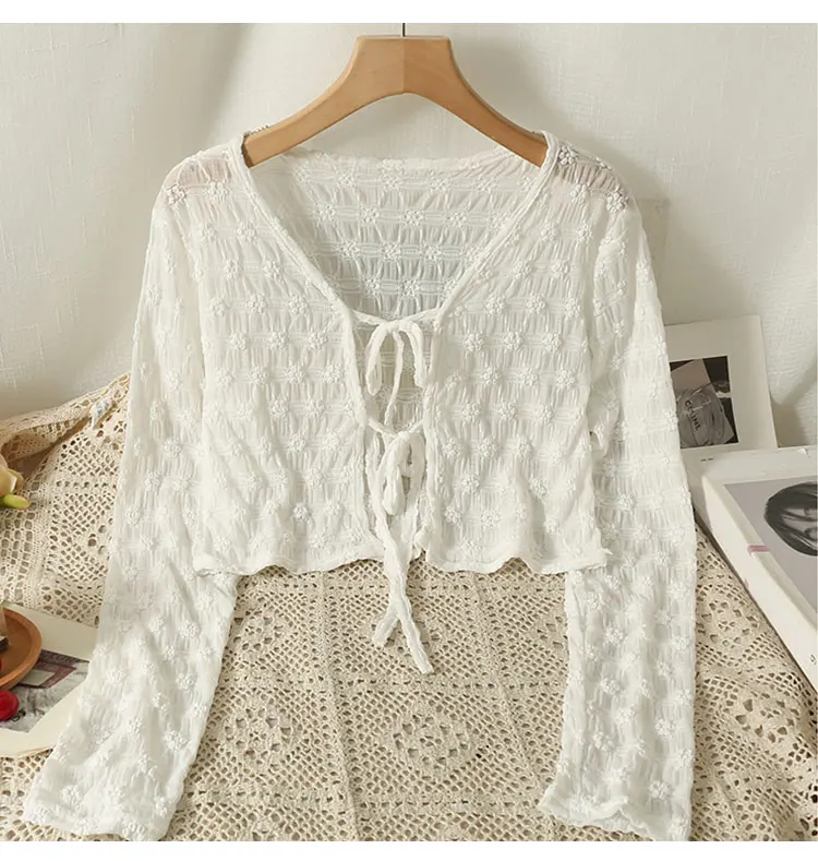 19087 white v-neck double strap cardigan