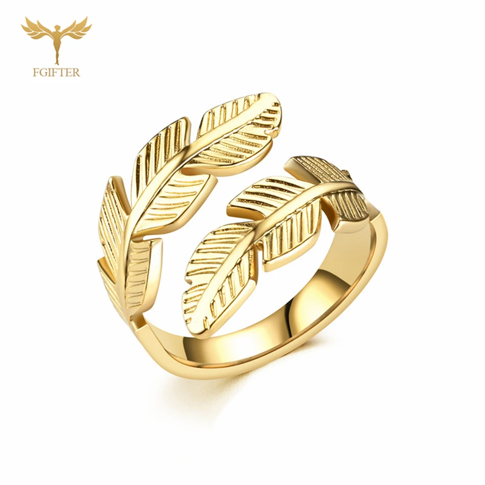 Stainless Steel Ring Wrap Finger Feather Open Ring Adjustable Size Fashion Women Jewelry Gold Silver Color Choose Small Gifts 6
