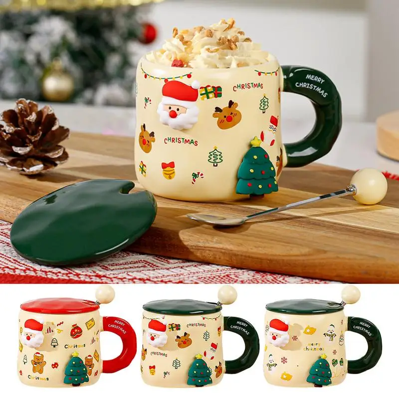

Рождественская кофейная Керамическая Кружка 400 мл, магнитная кофейная кружка с крышкой и ложкой, можно мыть в посудомоечной машине, Рождественская елка, шляпа, кружка, рождественский подарок