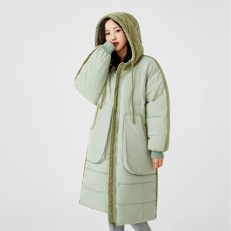 2023 New Women Down Cotton Coat Winter Jacket Female Mid Length Version Parkas Loose Thick Outwear Hooded Leisure Time Overcoat