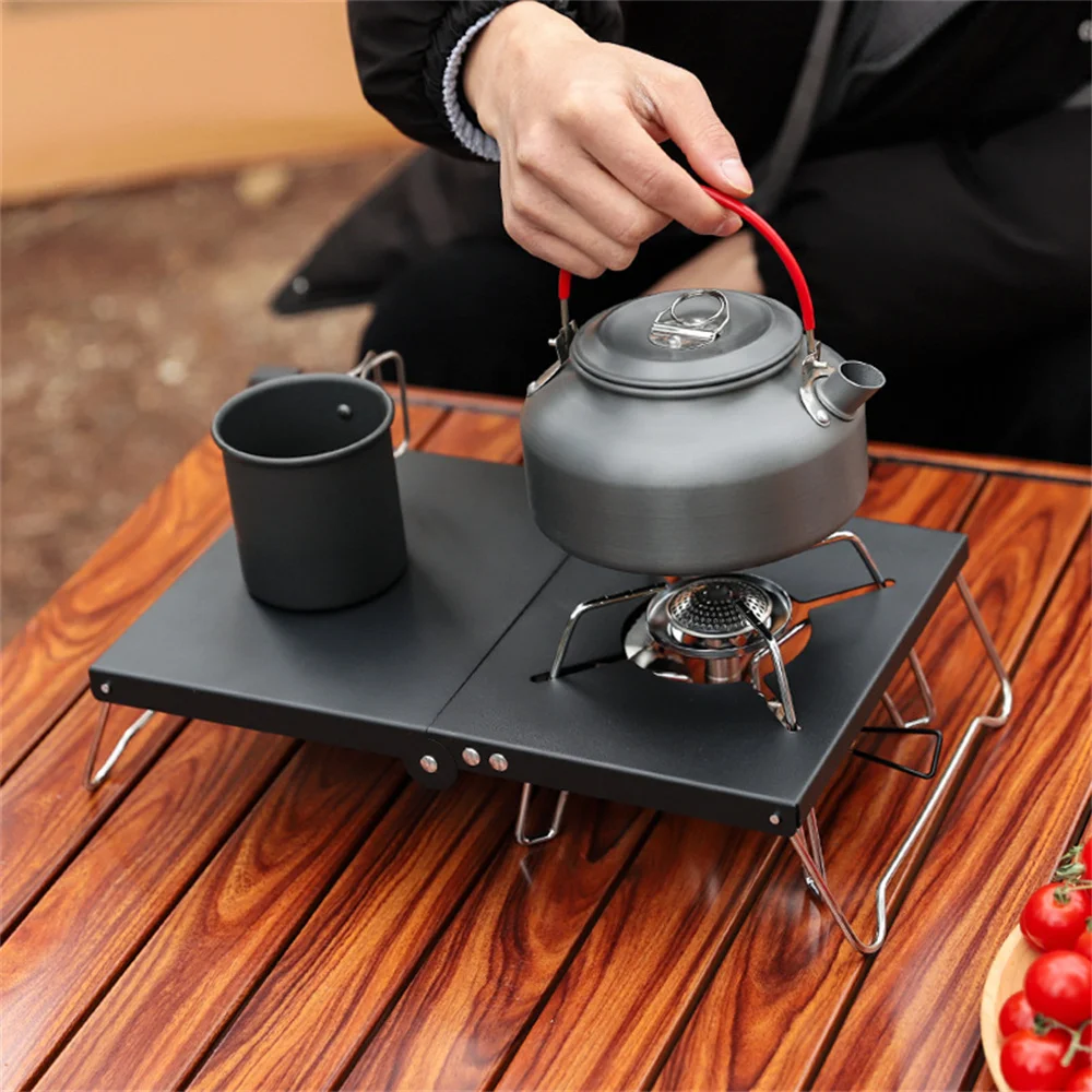 Mini Camping Stove Table With Heat Gas Burner Holder Foldable Stove Outdoor  Compatible Travel Picnic Table Aluminum Alloy