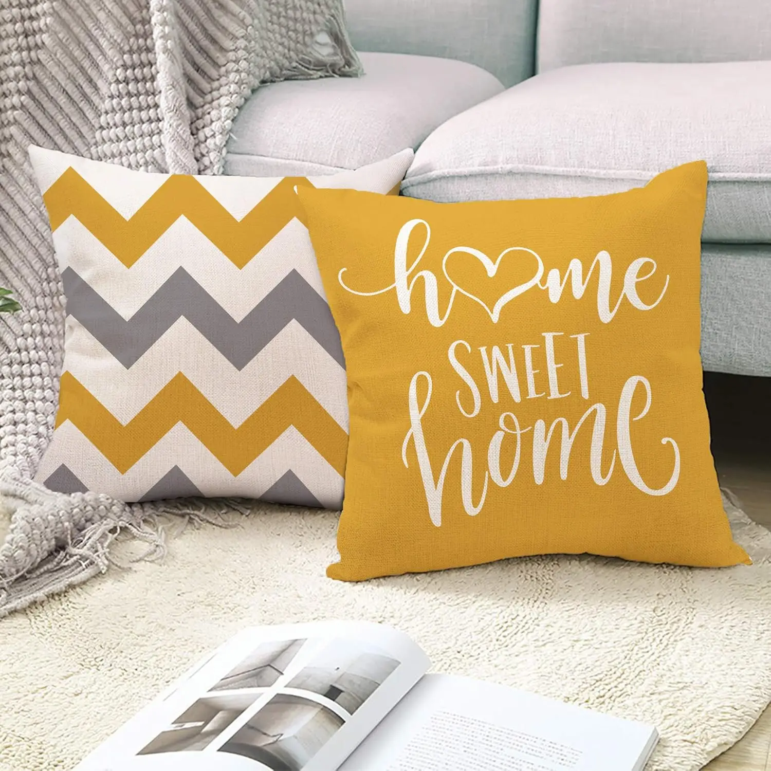 Yellow Geometric Linen Pillow Covers 3