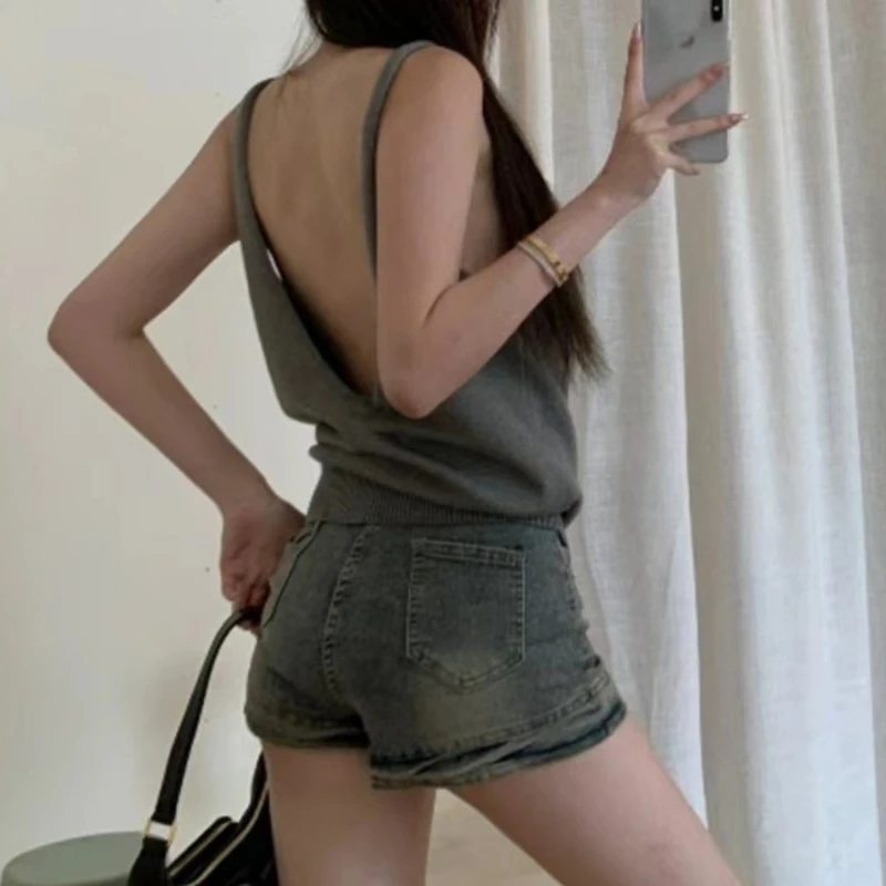 Sexy Tank Tops Loose Summer Pregnant Women Sleeveless T-shirts Solid Color Backless Homewear Top Bottoming Vest Black