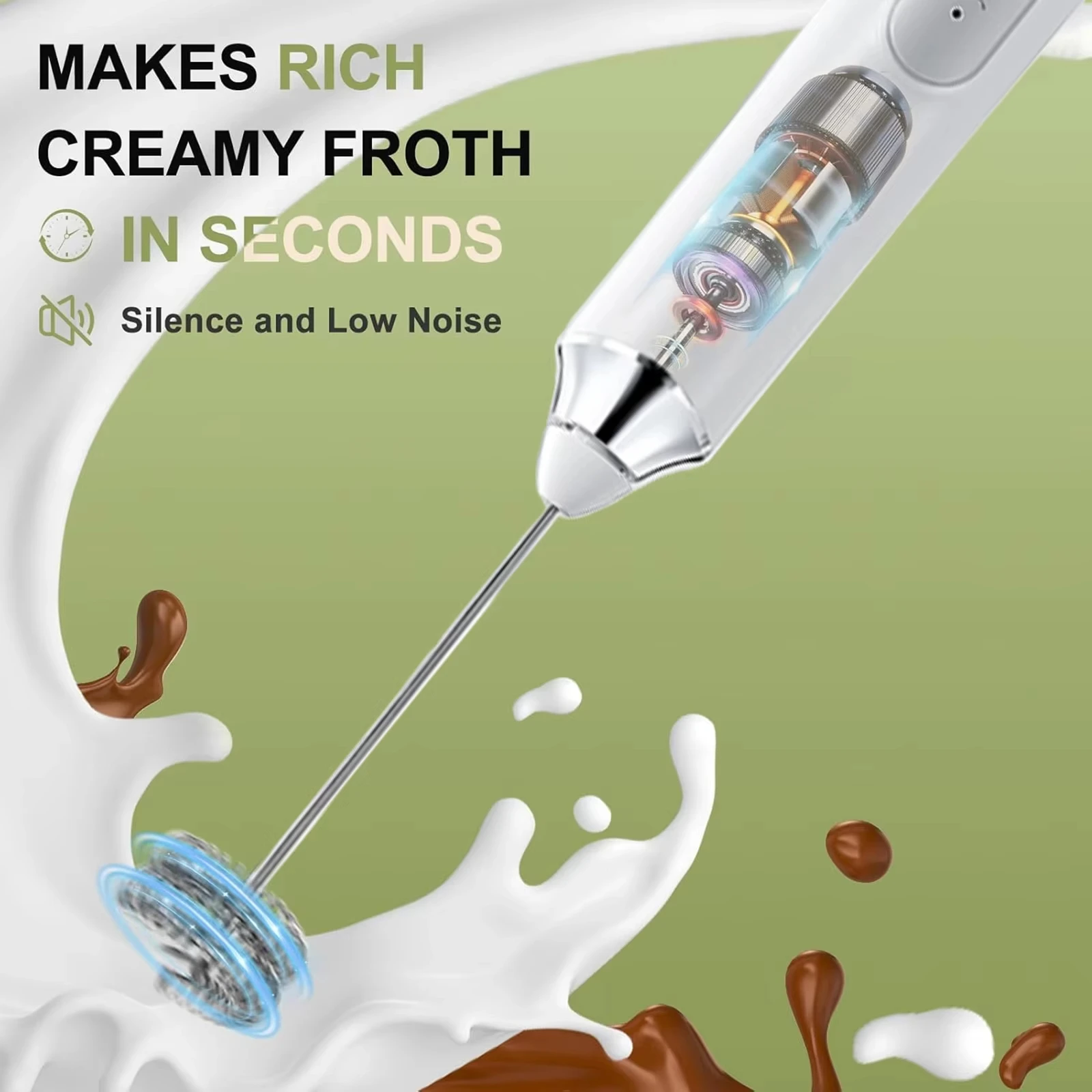 Electric double stick egg beater, milk frother, 3-speed rechargeable milk coffee mixer, handheld kitchen tool, cream frother 5