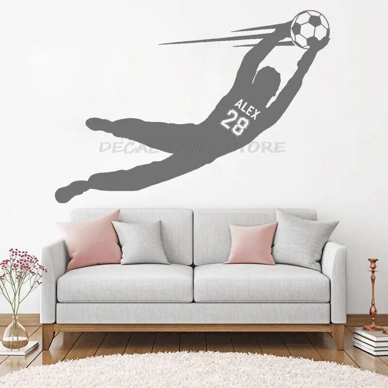 Autocollant Mural Personnalisable Football - Gardien De But Pour Chambre D'enfants - Vinyle Mat Déco