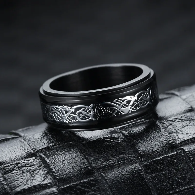 Stainless Steel Viking Celtic Dragon Rotating Rings For Men Anti Stress And Anxiety Relife Spinning Ring Anillos De Ansiedad stainless steel ring finger ring fidget spinner ring animal ring