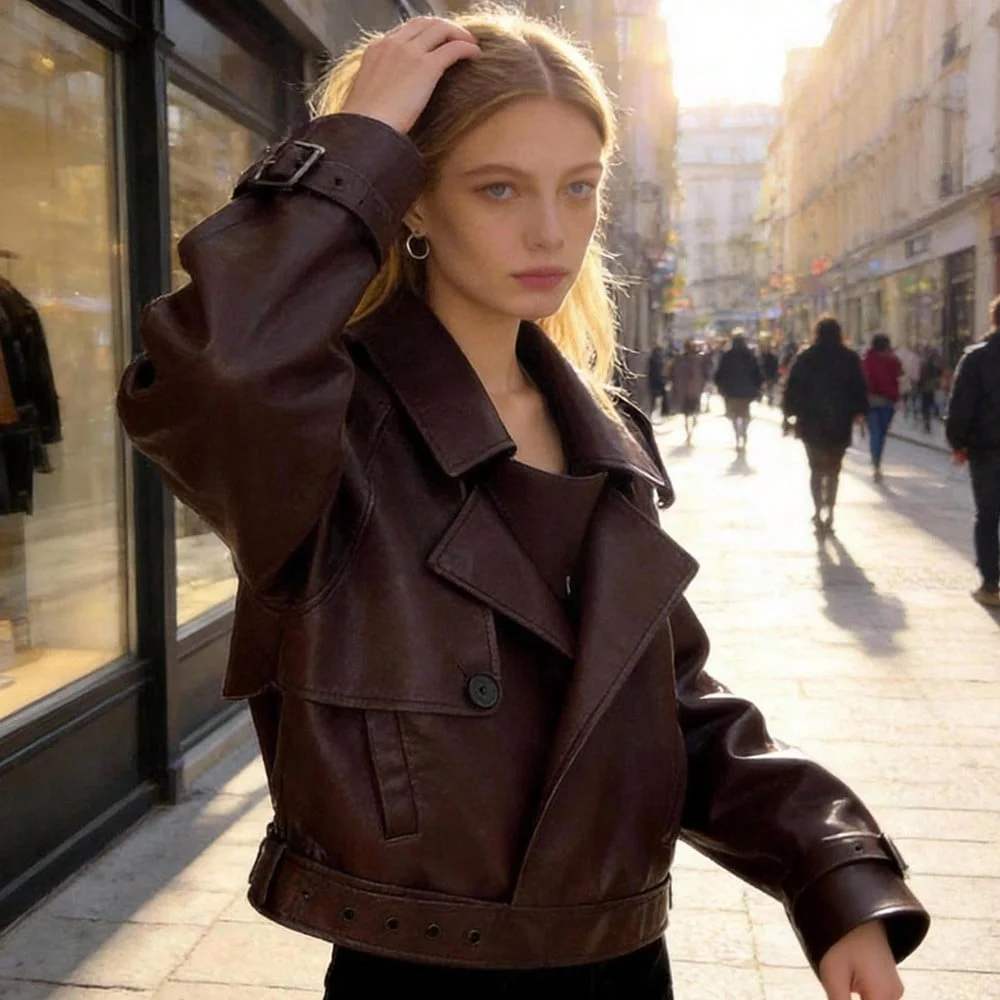 Blousons Bomber en Similicuir 2026 pour Femme – Veste Courte Tendance Streetwear à Manches Longues – Manteaux pour Femme