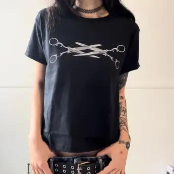 Anni 2000 Harajuku Punk Goth Crop Top sexy Estate delle donne Anni '90 Grunge Grafica Punk Stampa Moda Slim Top Vintage Baby Tees Emo Kpop 1